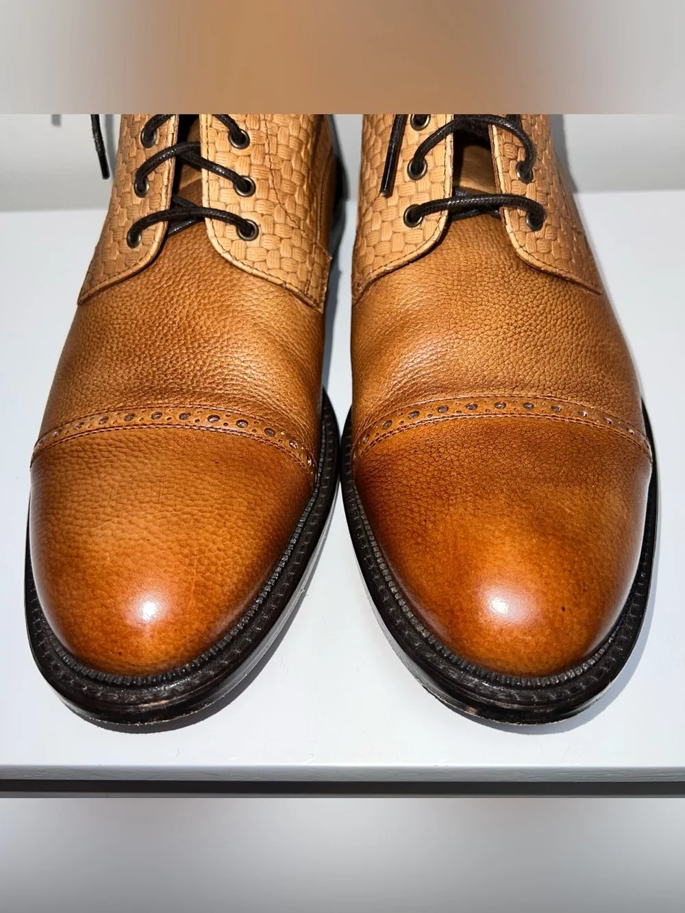 Taft Tan Woven Leather Chukka Lace-Up Boots